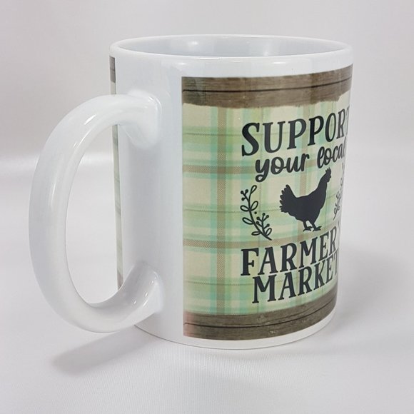 Vintage Statement Mug Teacup Support Your Local Farmers Market Graphic Quote - Picture 5 of 14